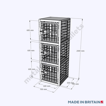 Front view of secure, reliable heavy-duty Gas Bottle Cylinder Cage with shelves